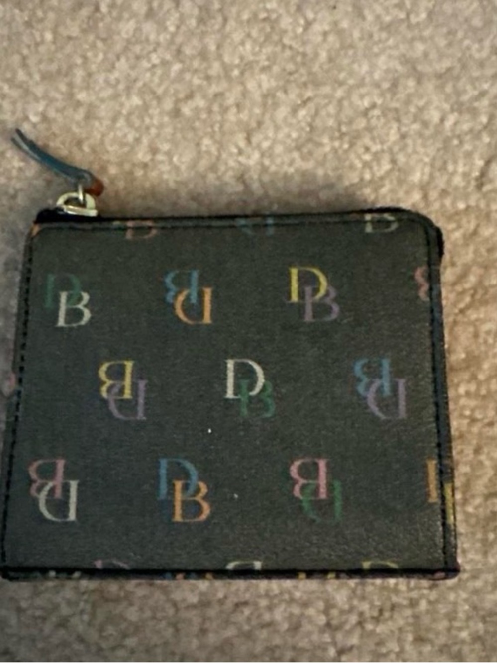 Designer-Inspired Black Zip Wallet with Multicolor Monogram